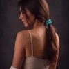 scrunchie-emerald-model Mulberry silk scrunchie - slim 2 cm | 22 momme