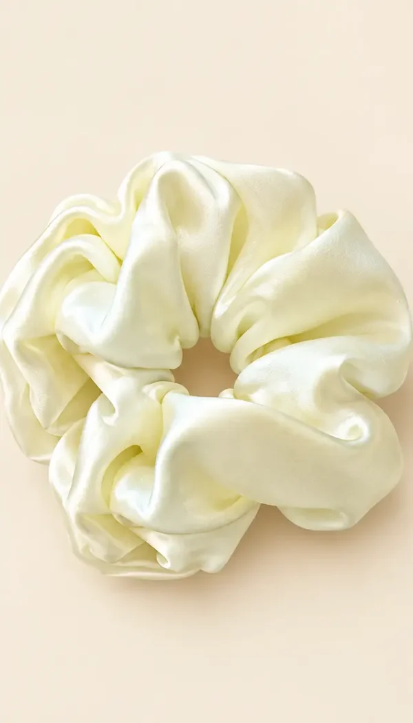 Ivory 22 momme ruched 5 cm mulberry silk scrunchie Ivory 22 momme ruched 5 cm mulberry silk scrunchie